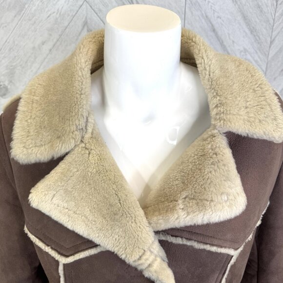 Vintage 70's Shearling Sheepskin Coat Womens Medium Brown Boho Hipster Ranch - Picture 2 of 12